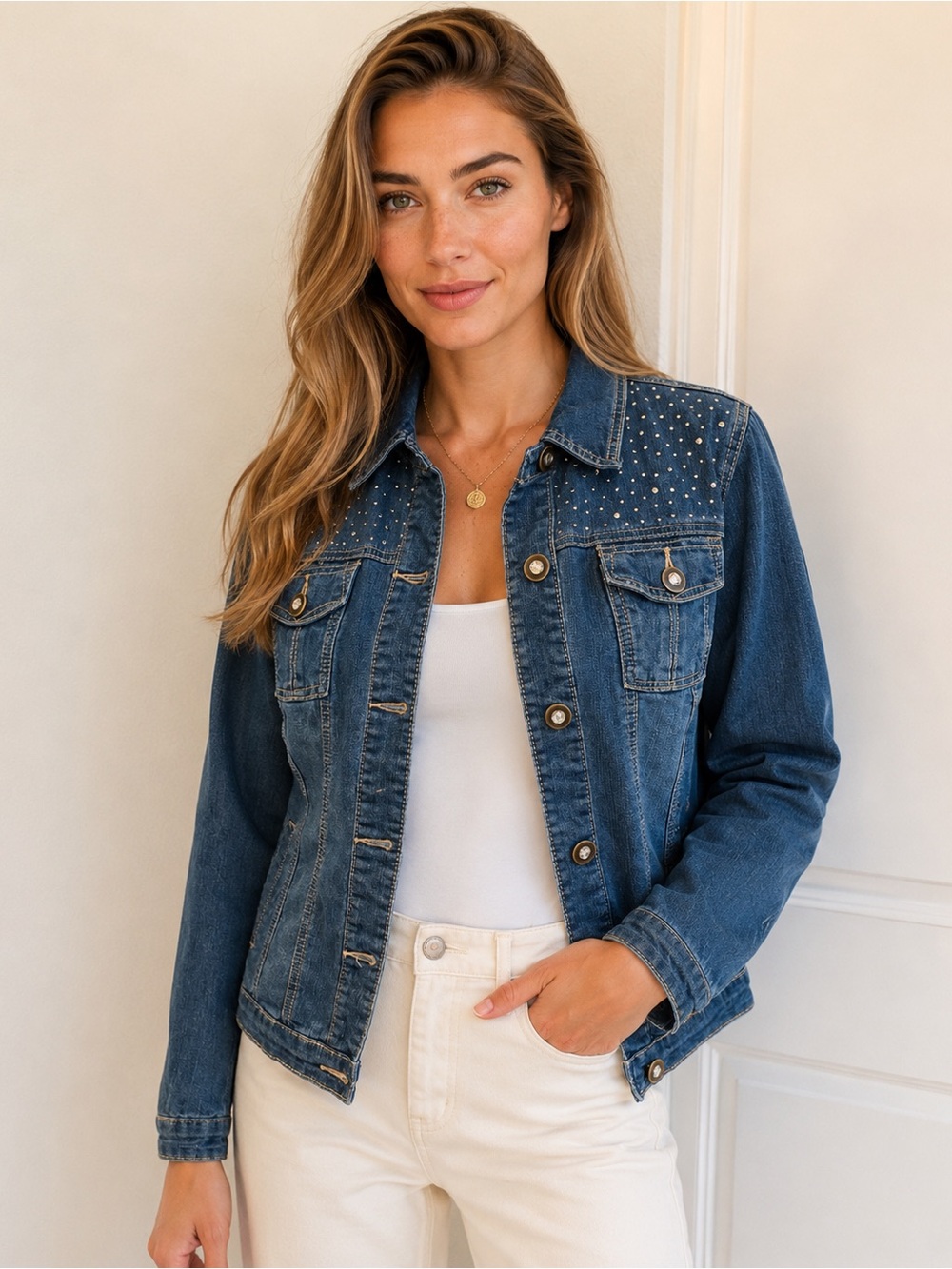 Christopher & Banks Light Blue Studded Jean Jacket